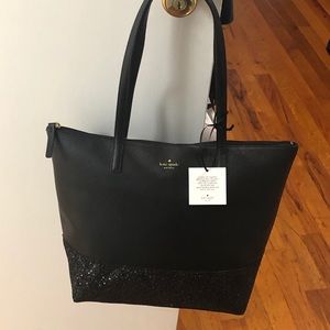 New Kate Spade Greta Court Black Sparkle Lg Purse